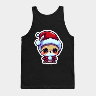 Chibi Kawaii Cute Adorable Winter Design Penguin Wearing Red Santa Claus Hat Tank Top